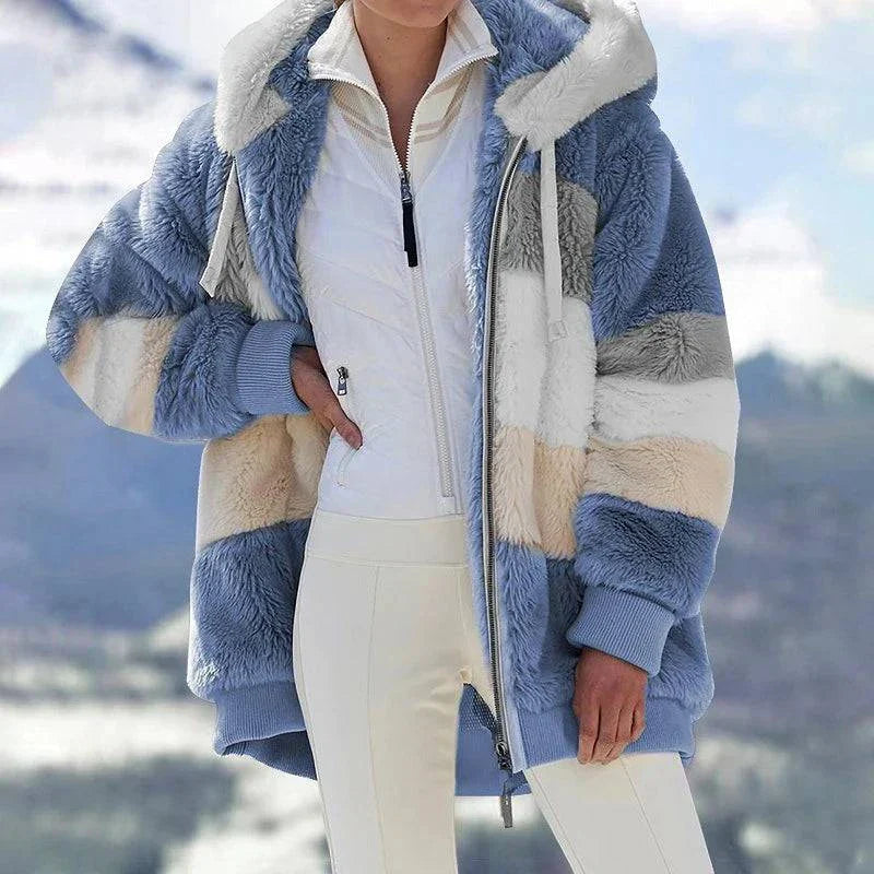 Women's Colorblock Plush Overcoat - Vonnera