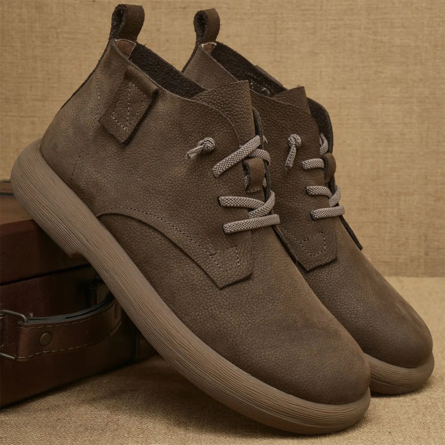 Men's Ankle Boots Soft Sole Lace-Up Brown - Vonnera