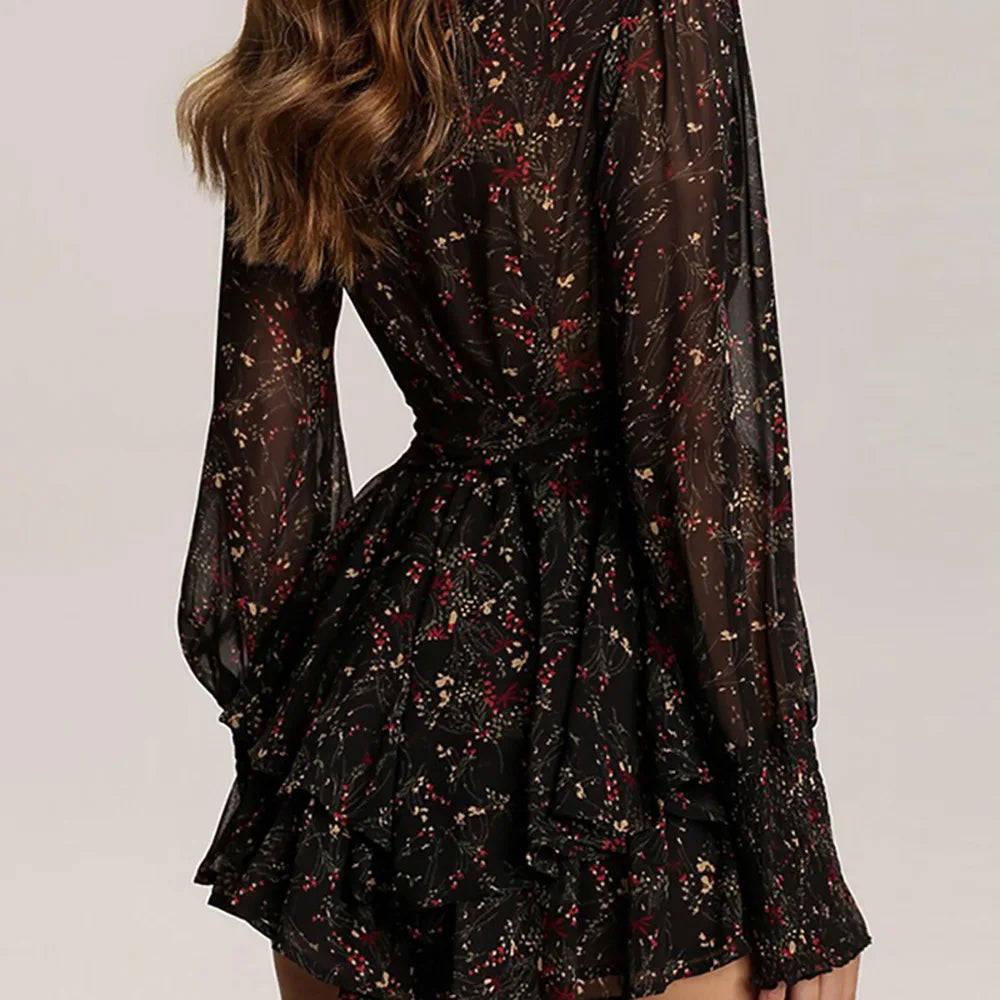 Women's Floral Mini Dress Ruffle Details