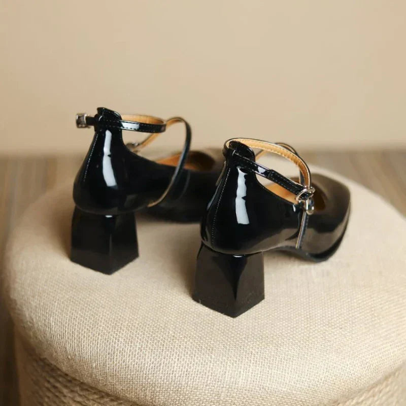Women's Block Heel Pumps Ankle Strap Square Toe Mary Jane