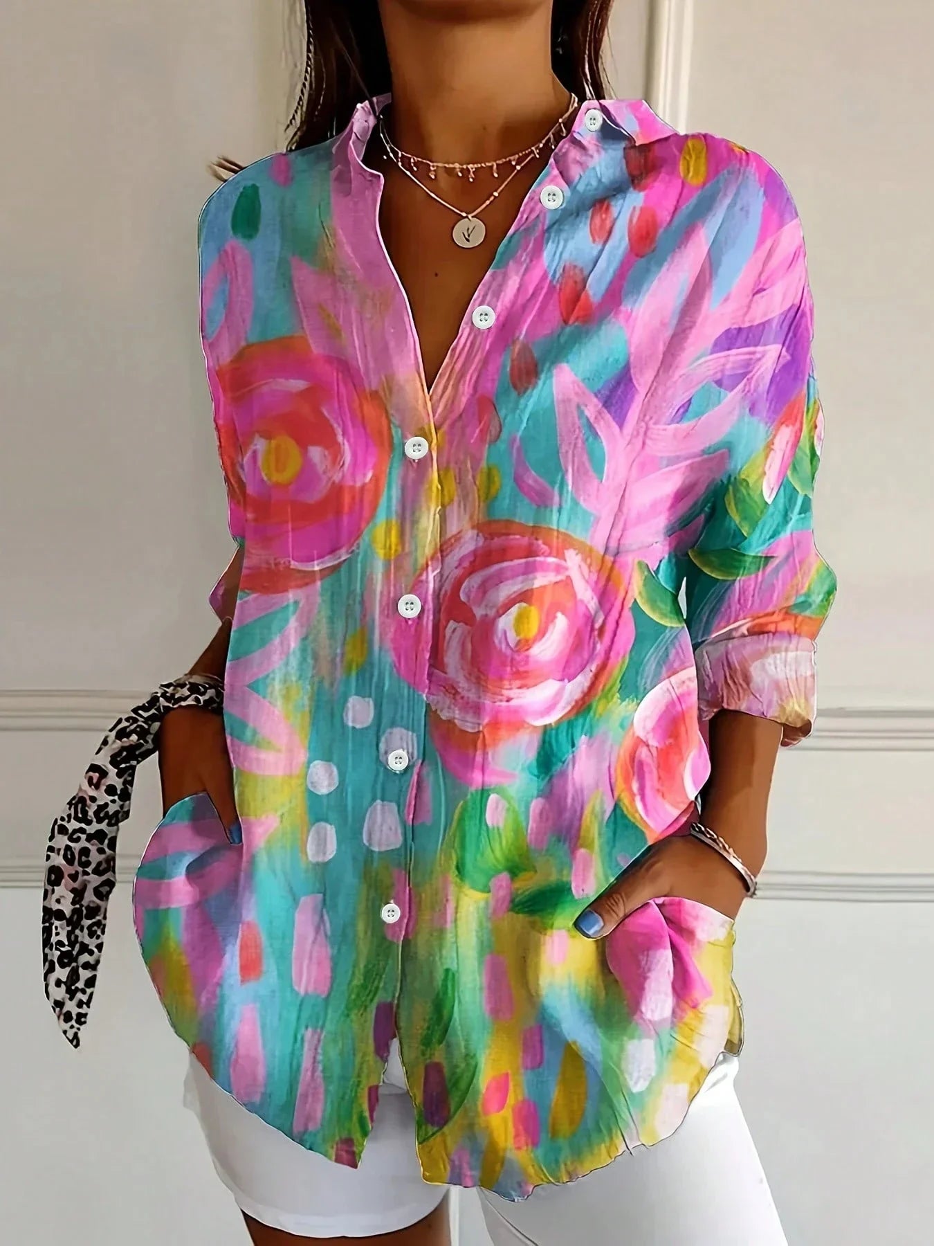 Women's Colorful Blouse Playful Print - Vonnera