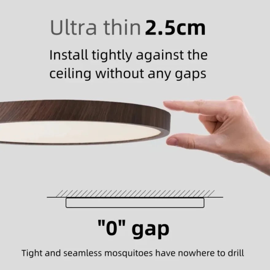 Circular LED Ceiling Light Walnut Wood Grain Thin Indoor