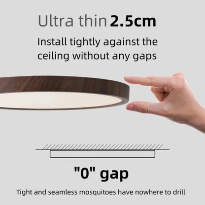 Circular LED Ceiling Light Walnut Wood Grain Thin Indoor