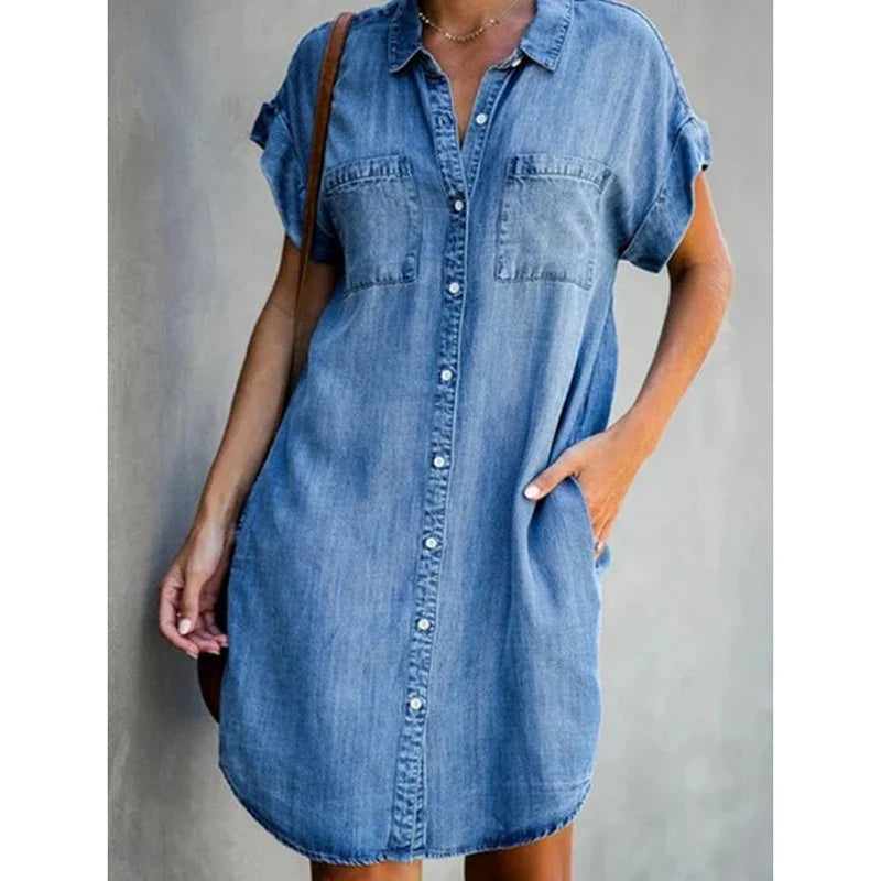 Regency Women's Denim Button Down Shirt Dress - Vonnera