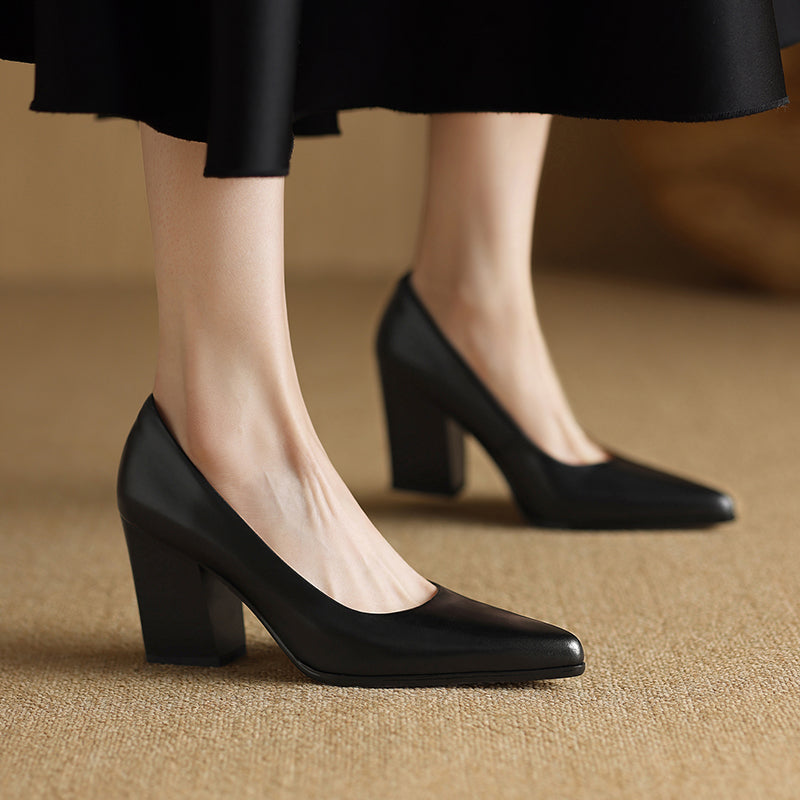 Women's Pointed Toe Pumps Block Heel Slip On Work Shoes