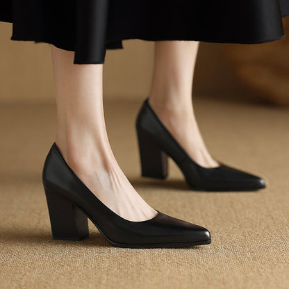 Women's Pointed Toe Pumps Block Heel Slip On Work Shoes