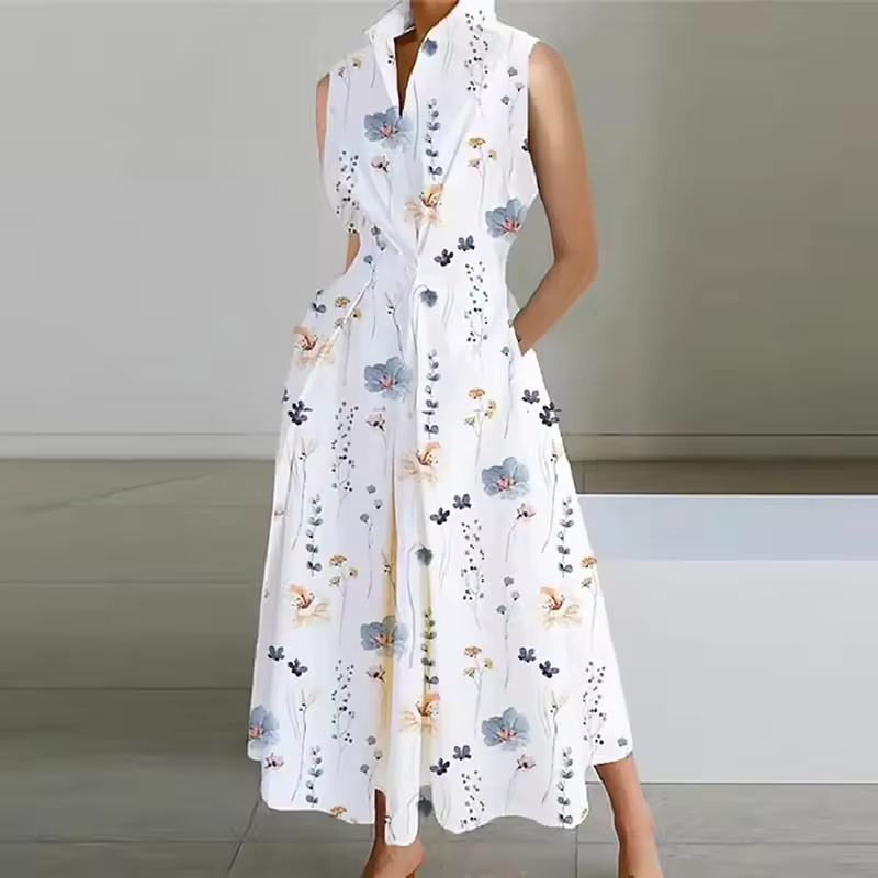 Elegant Button-Down Shirt Dress with Cinched Waist