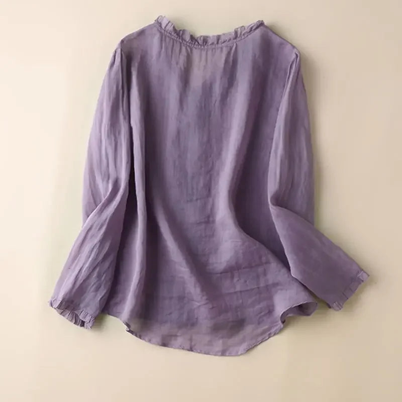 Women's Linen Neck V Blouse