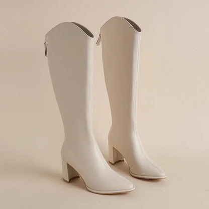 Women's Knee High Boots Side Zip Block Heel Comfortable