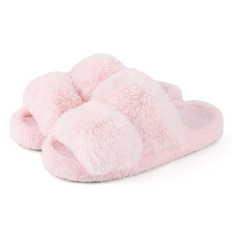 Women's Open Toe Slippers Plush Adjustable Soft Sole