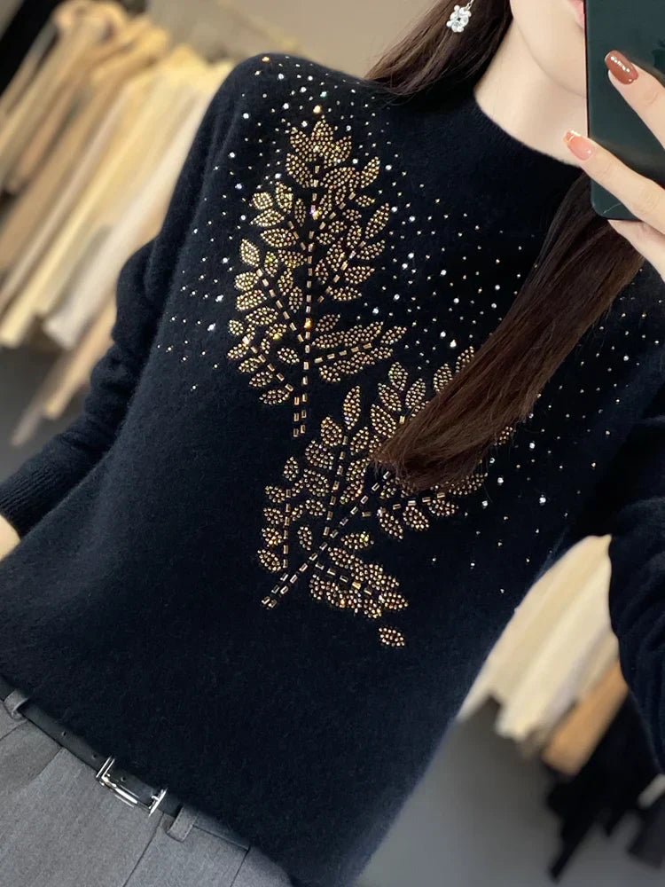 Women's Sweater Beaded Floral Embellishment