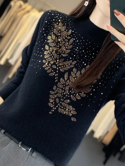 Women's Sweater Beaded Floral Embellishment