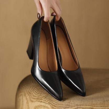 Women's Pointed Toe Pumps Block Heel Slip On Work Shoes