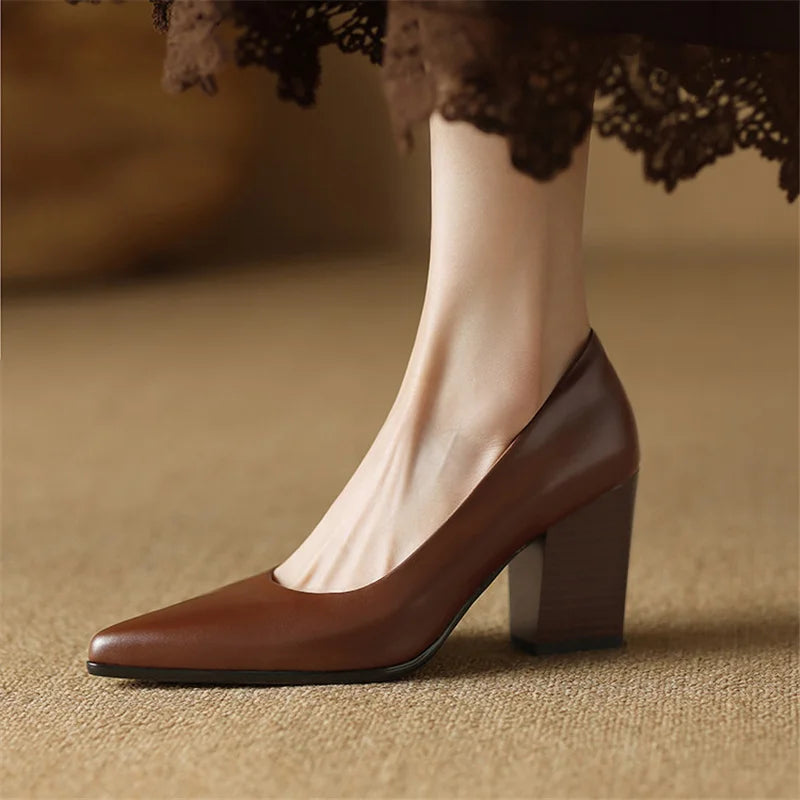 Women's Pointed Toe Pumps Block Heel Slip On Work Shoes