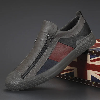 Men's Slip-On Sneakers Side Zipper Contrast Panels Black