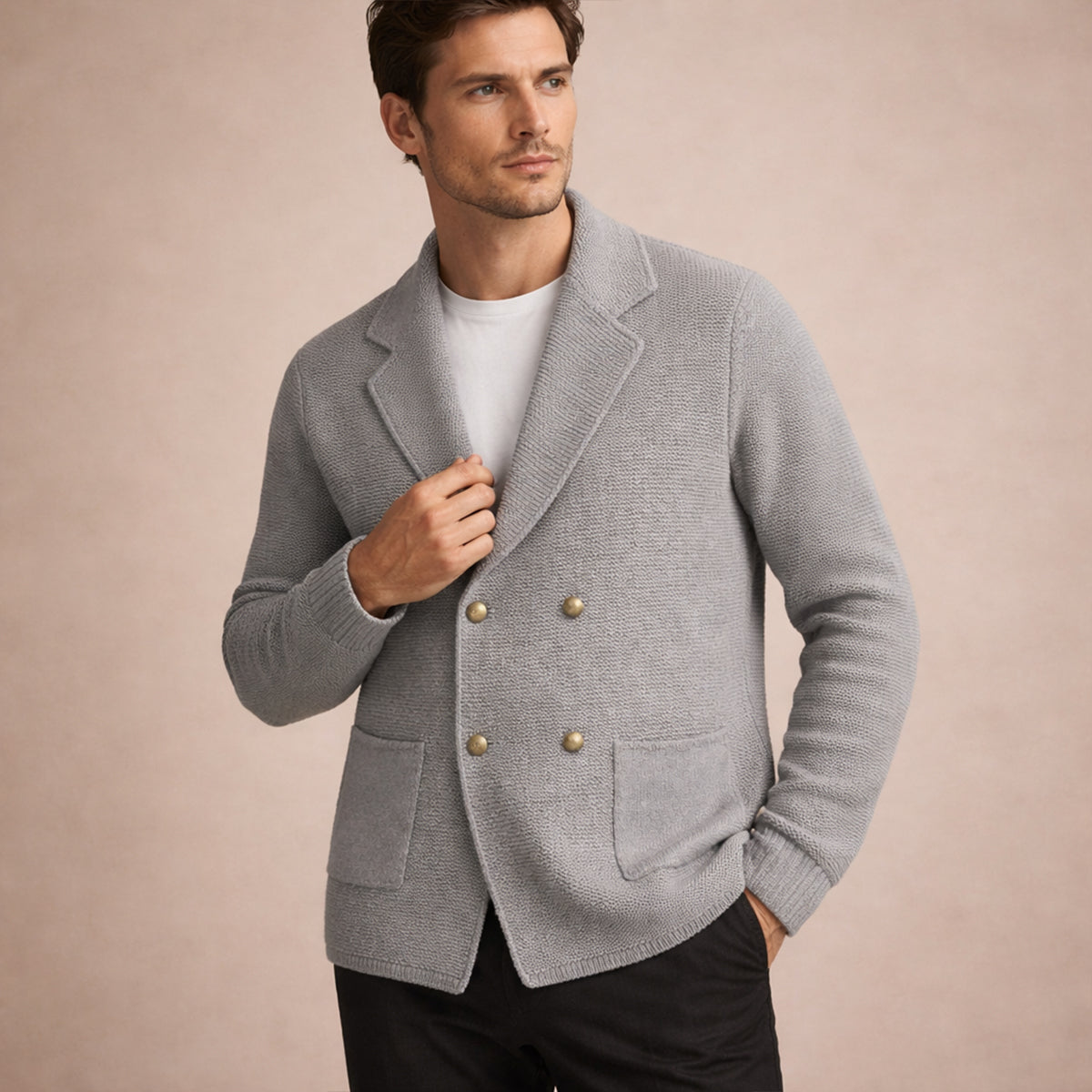 Men's Double Breasted Knit Cardigan Smart Casual