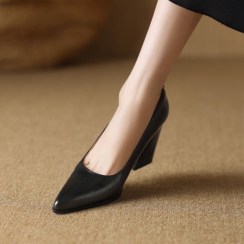Women's Pointed Toe Pumps Block Heel Slip On Work Shoes