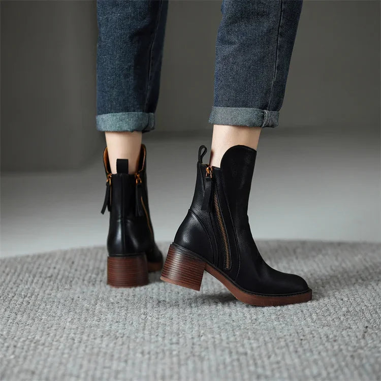 Women's Block Heel Side Zip Boots