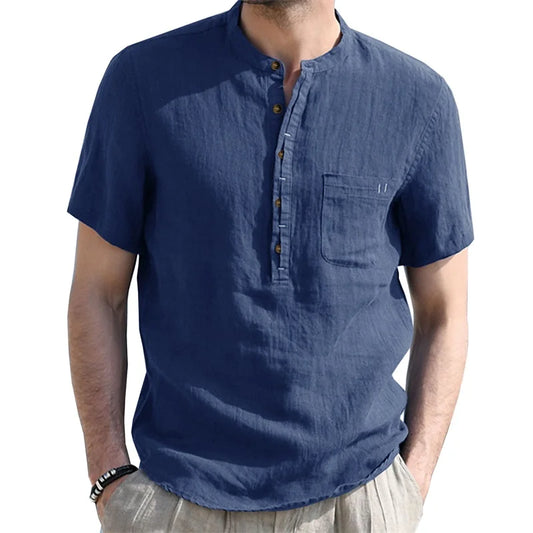 Men's Linen Henley Shirt - Vonnera