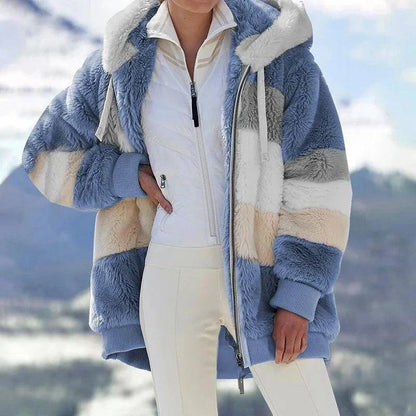 Women's Colorblock Plush Overcoat