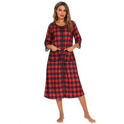 Women's Hooded Fleece Nightdress Zip Up