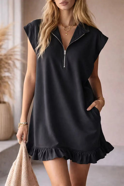 Women's Sleeveless Ruffle Zipper Dress