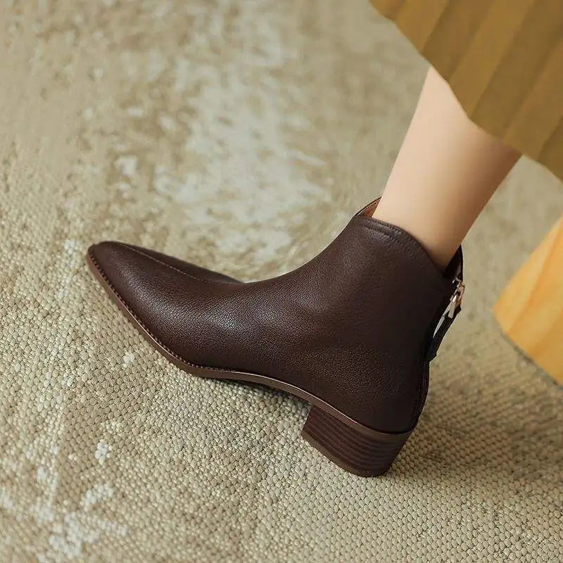 Women's Pointed Ankle Boots Slip On Heel