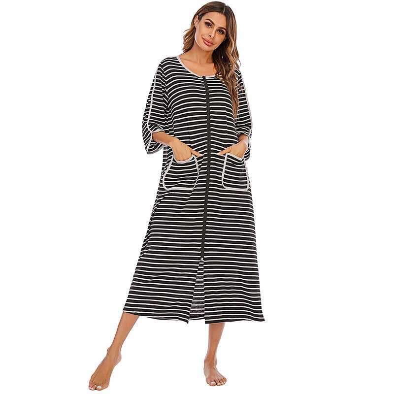 Women's Hooded Fleece Nightdress Zip Up