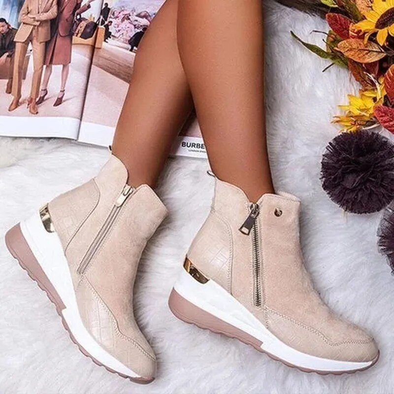 Women's Ankle Boots Platform Sole Side Zip - Vonnera