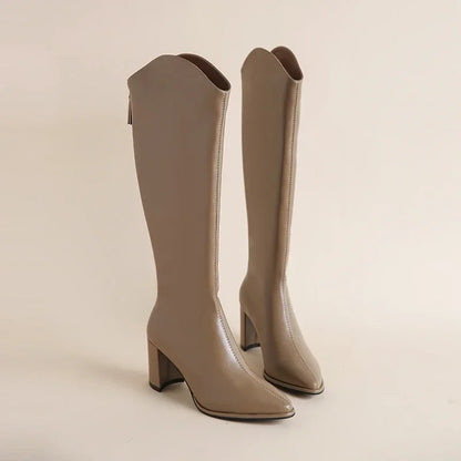 Women's Knee High Boots Side Zip Block Heel Comfortable