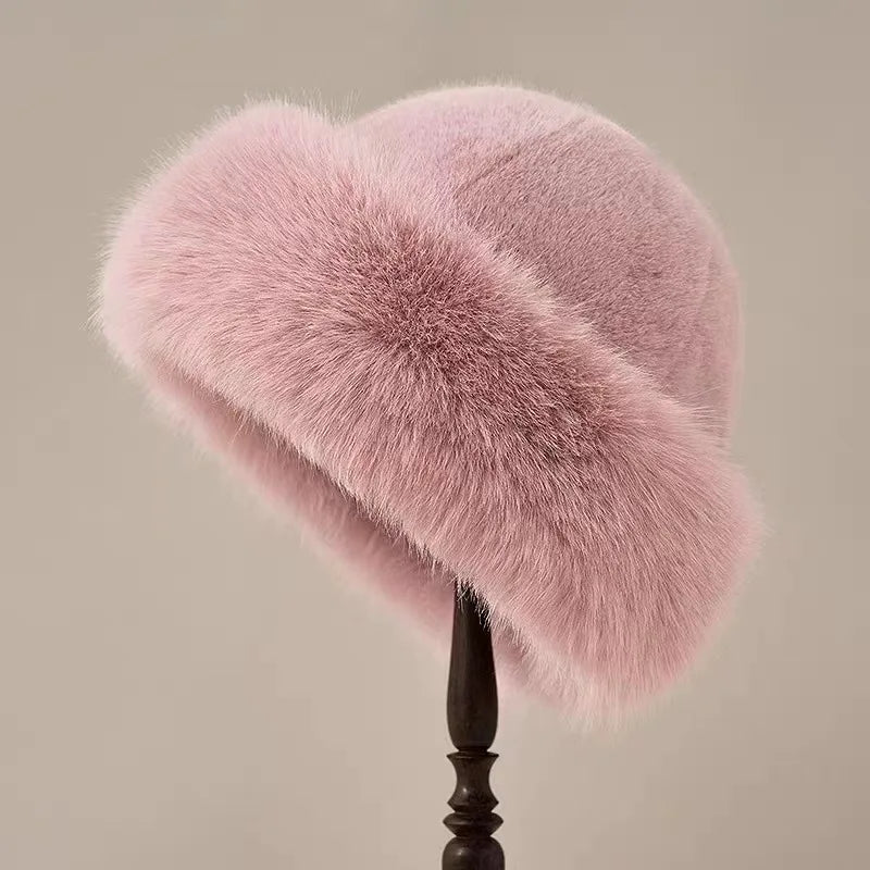 Women's Furry Bucket Hat Soft Winter Beige - Vonnera