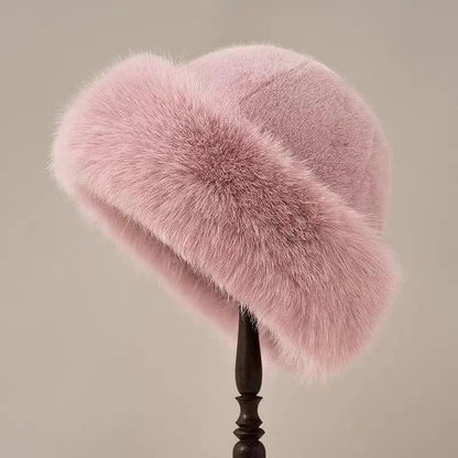 Women's Furry Bucket Hat Soft Winter Beige - Vonnera