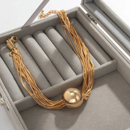 Women's Multi-Strand Choker Necklace Polished Ball Pendant