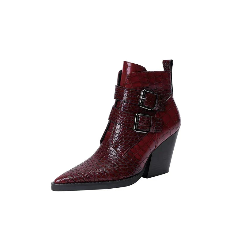 Women's Ankle Boots Textured Buckle Black - Vonnera