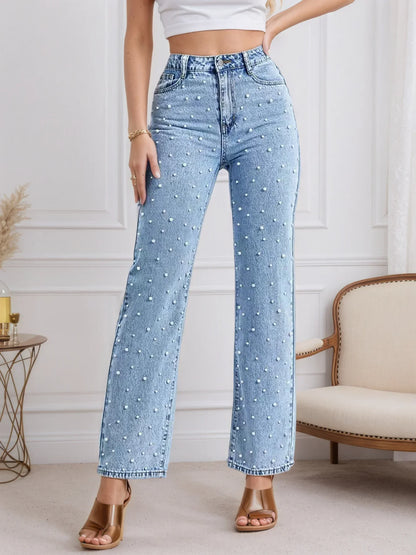Women's Straight Jeans Pearl White Five Pocket