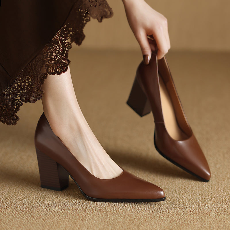 Women's Pointed Toe Pumps Block Heel Slip On Work Shoes - Vonnera
