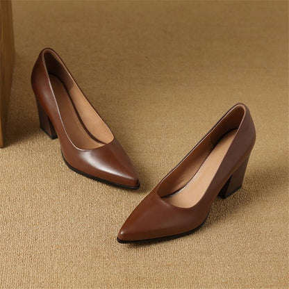 Women's Pointed Toe Pumps Block Heel Slip On Work Shoes