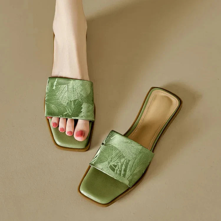 Women's Floral Embossed Square Toe Sandals