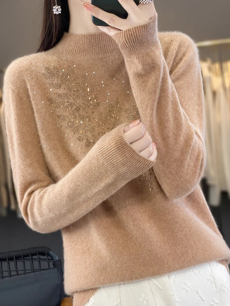 Women's Sweater Beaded Floral Embellishment