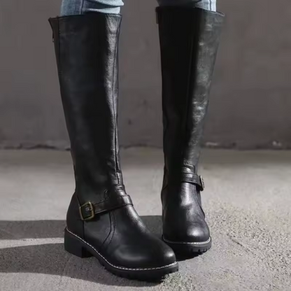 Women's Knee-High Boots Closed Toe Buckle Detail