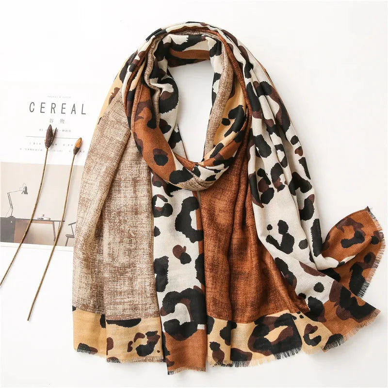 Women's Leopard Print Scarf Rectangular Lightweight - Vonnera