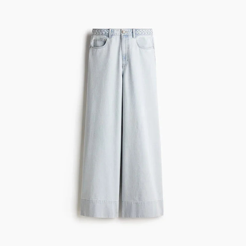 Women's Wide Leg Denim Trousers Loose Fit Low Waist Blue