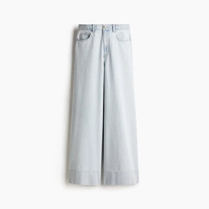 Women's Wide Leg Denim Trousers Loose Fit Low Waist Blue