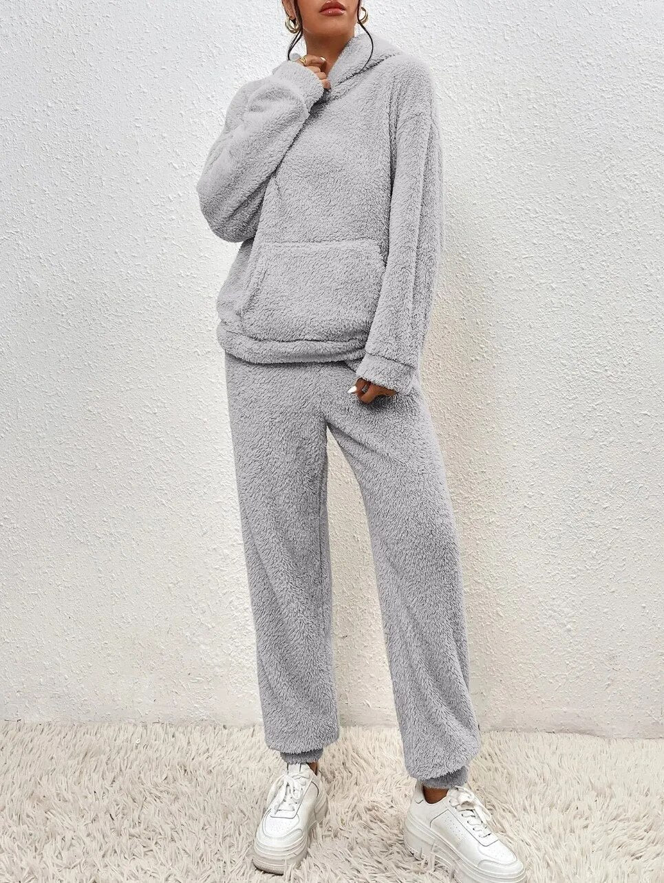 Teddy Hooded Housesuit Soft Cozy Beige