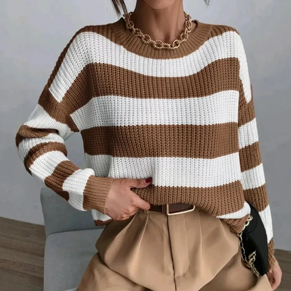 Women's Striped Crewneck Sweater Relaxed Fit Cozy - Vonnera