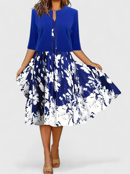 Women's Floral Midi A-Line Dress 3/4 Sleeve - Vonnera