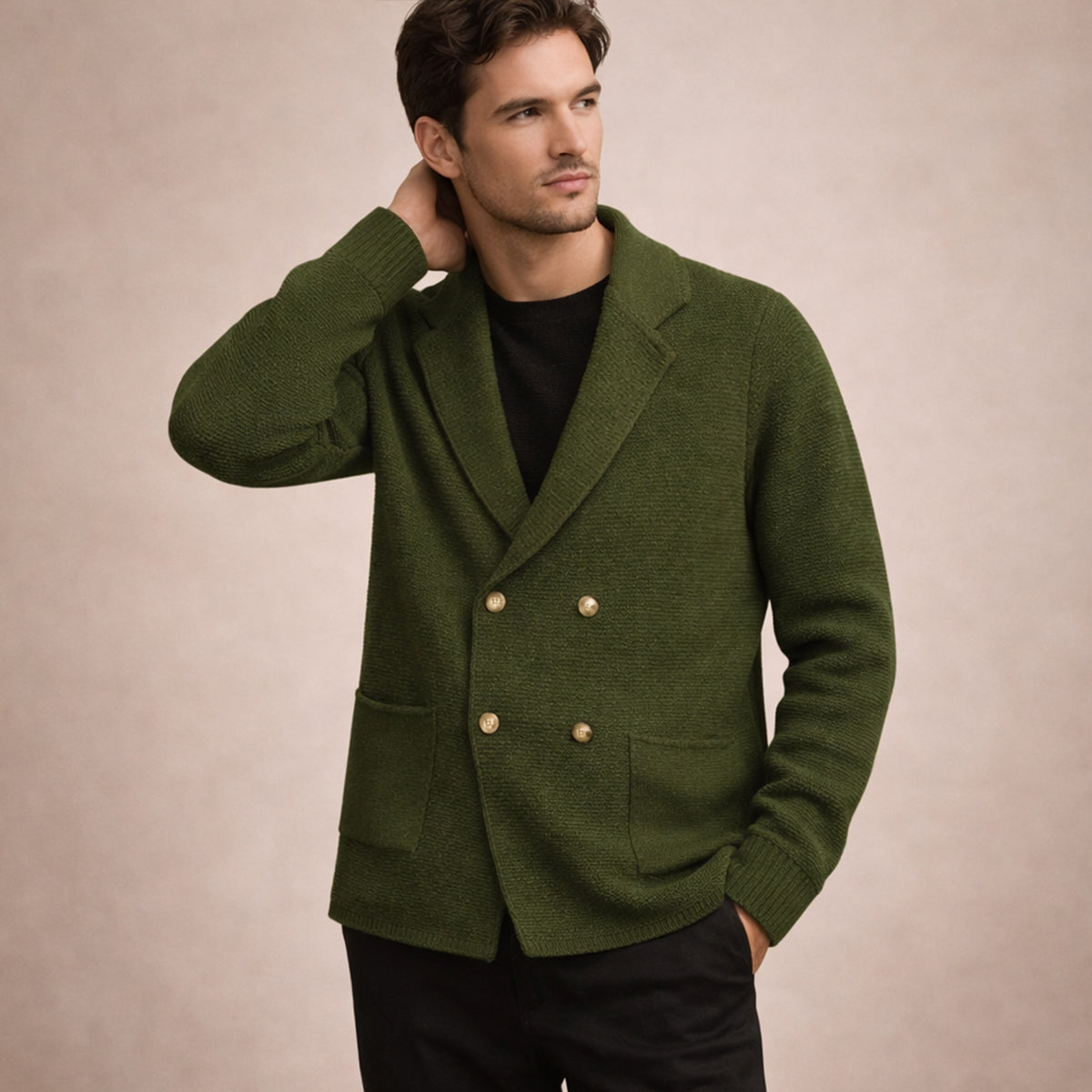Men's Double Breasted Knit Cardigan Smart Casual