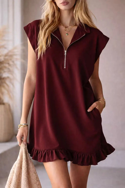 Women's Sleeveless Ruffle Zipper Dress
