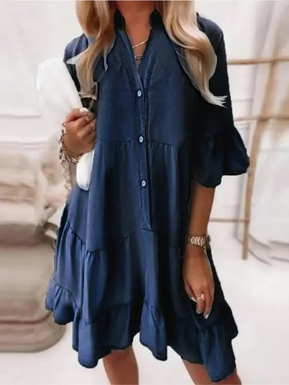 Billie | Women's Casual Tiered Ruffle Mini Dress Button-Down