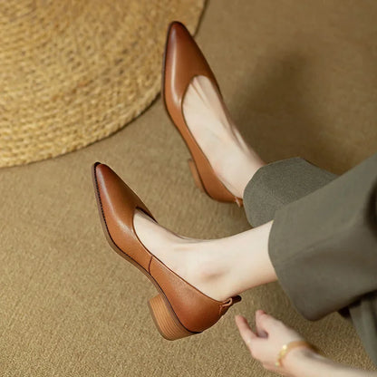 Women's Block Heel Pumps Pointed Toe Slip On Shoes